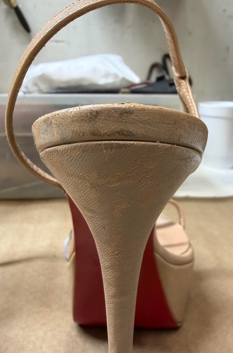 Christian Louboutin Rosalie Alta damage before Luxury Paint Repair in Aventura, Florida