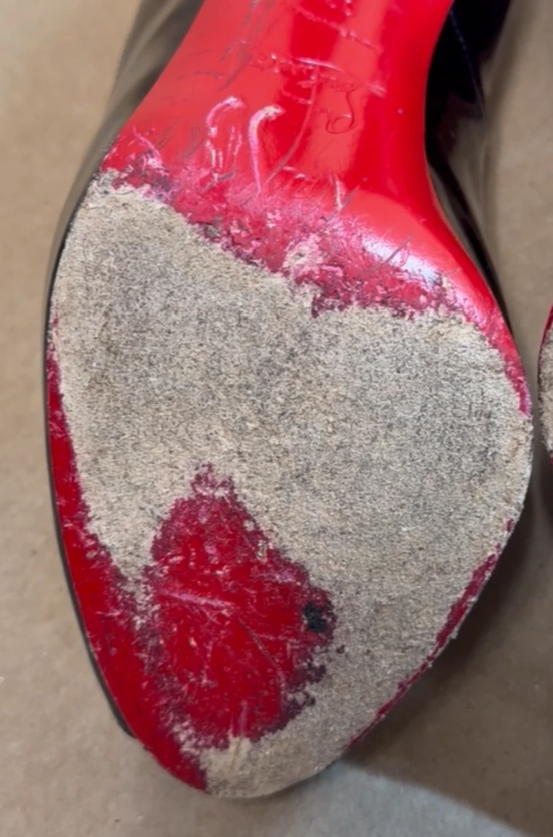 Christian Louboutin Very Prive Red Sole Restoration before repair 1