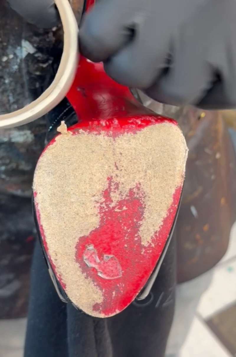 Christian Louboutin Very Prive Red Sole Restoration before repair 2