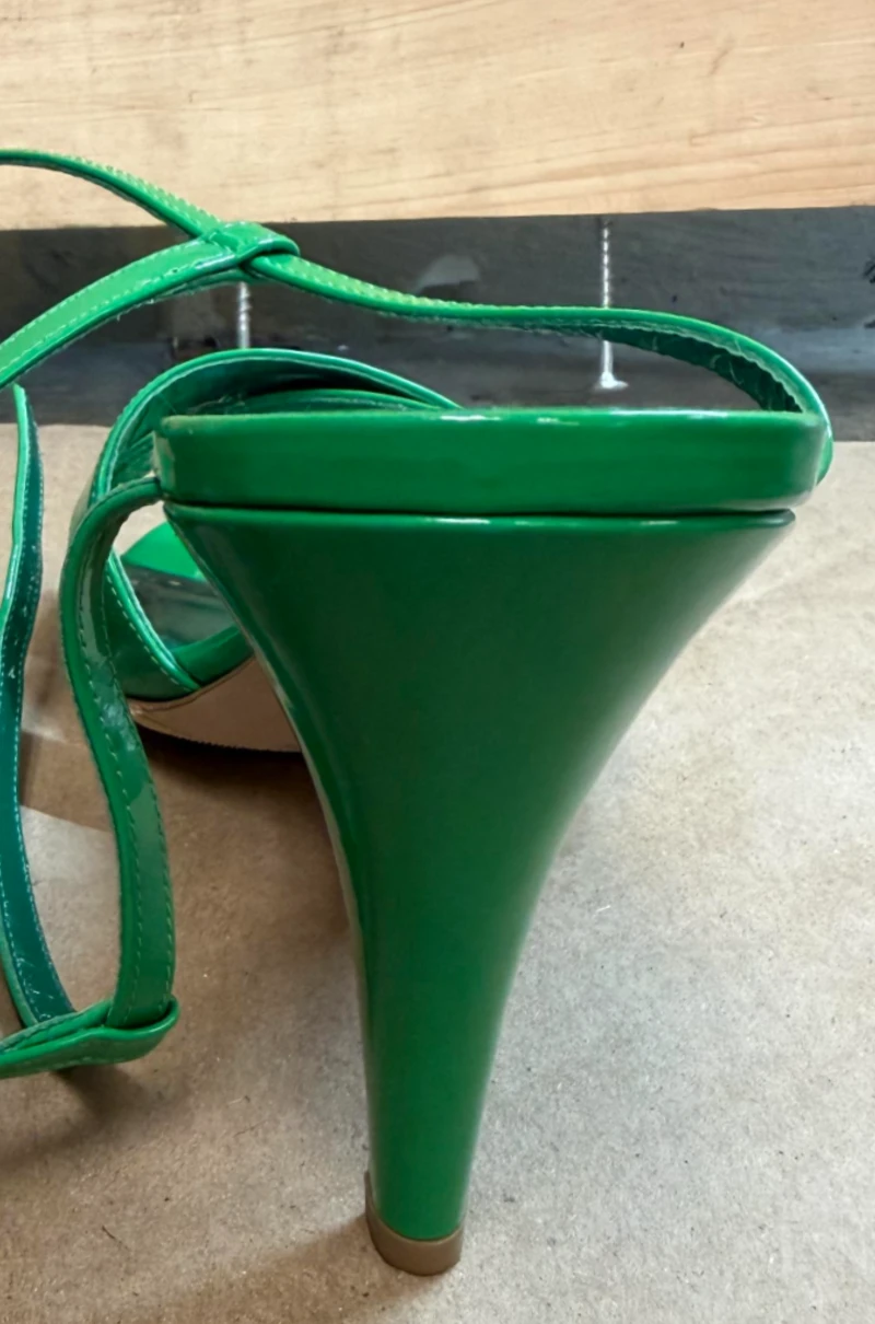 Manolo Blahnik Tormenta Patent Sandals damage before Protective Sole Installation in Aventura, Florida